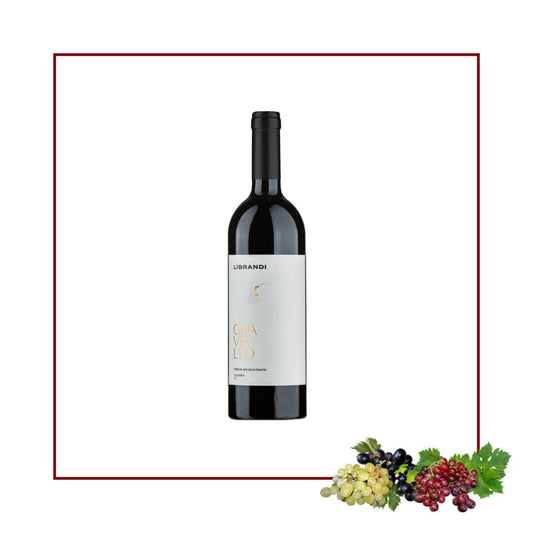 Gravello Calabria IGT Librandi: Il rosso di punta, Gaglioppo & Cabernet Sauvignon. Strutturato, elegante, premiato 5 Grappoli Bibenda. Perfetto per invecchiamento e piatti importanti.